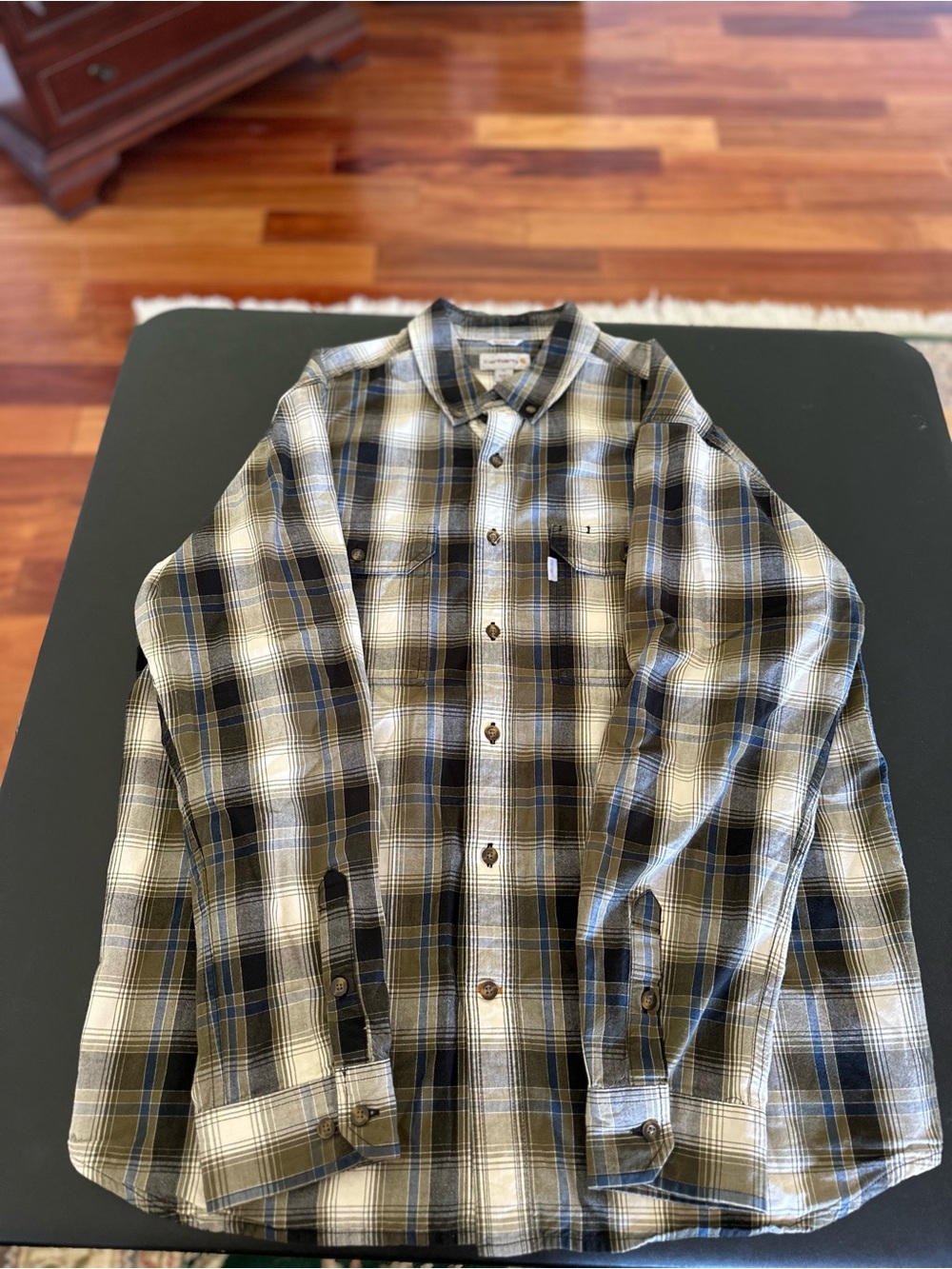 Carhartt Casual Plaid Button-Up Shirt - Beige & Navy Men’s XL